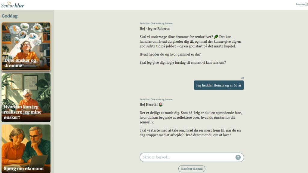 På Mit.SeniorKlar.dk får du et samlet sted, hvor du kan finde svar på dine spørgsmål og inspiration til dine drømme og ønsker.